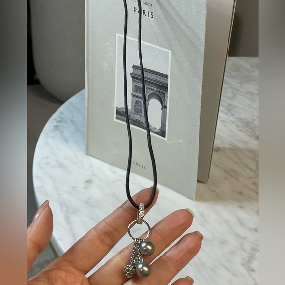 Authentic Swarovski Pearl Crystal Necklace with Leather Cord - Picture 5 of 5